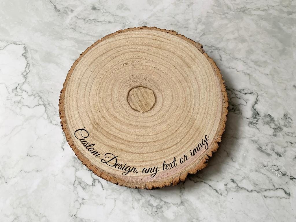 Rustic Wooden Log Slice Cake Stand | Custom Engraved Cake Stand for Wedding, Birthday, Anniversary, Christening - Resplendent Aurora