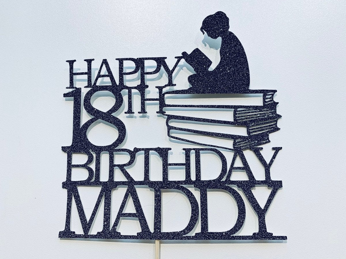 Digital Bookworm Reader Happy Birthday cake topper - Resplendent Aurora