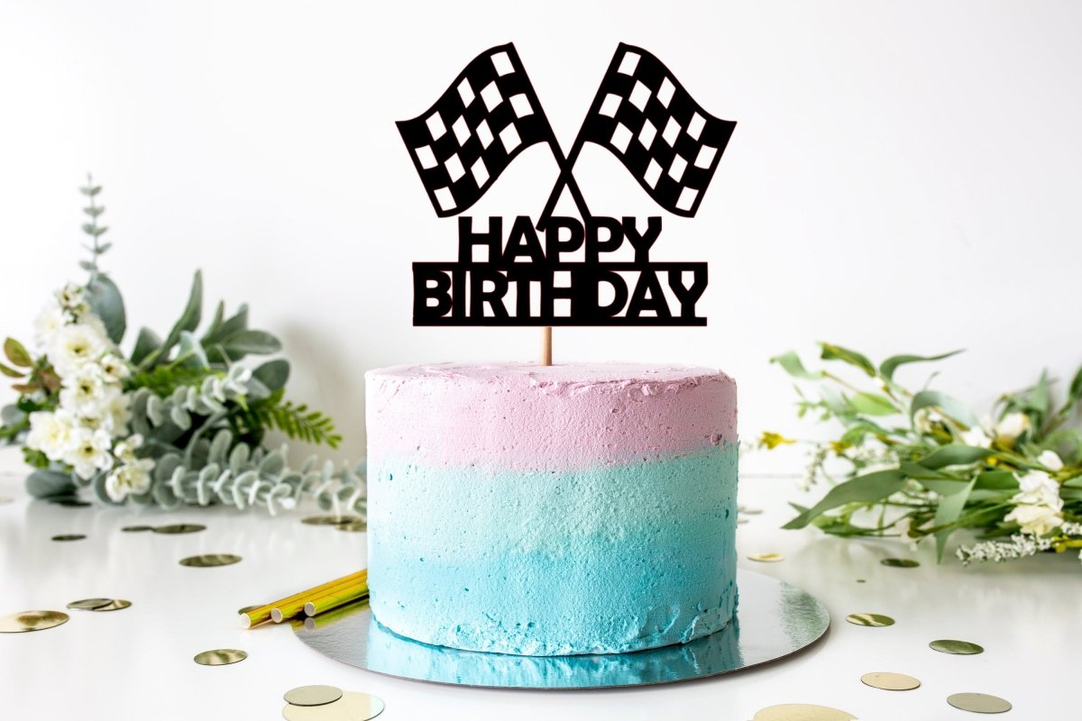 Digital F1 Formula One Racing Happy Birthday Cake Topper - Resplendent Aurora