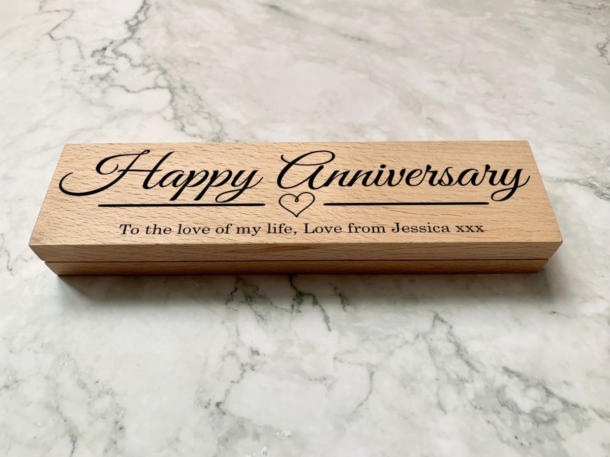 Personalised Happy Anniversary Pen and Pencil Gift Set with Heart - Resplendent Aurora