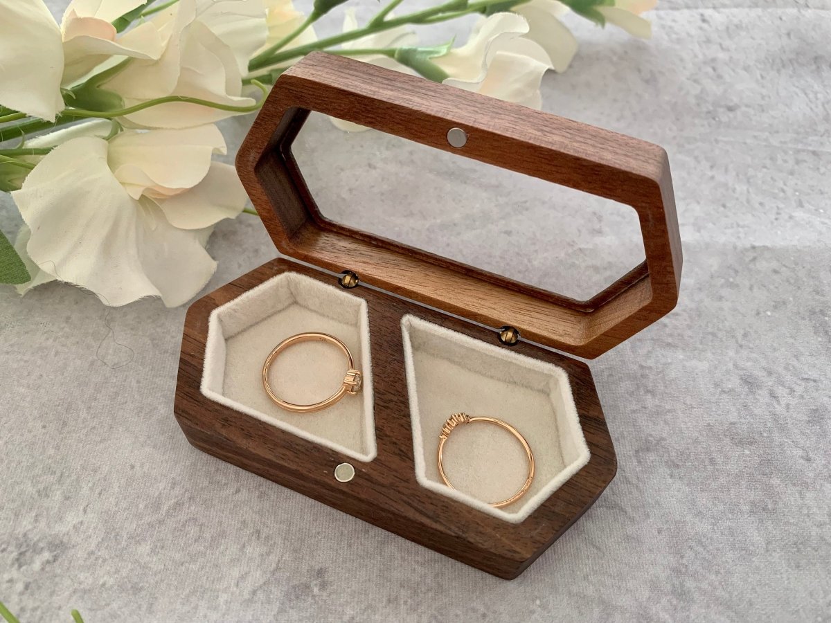Personalised Hexagon Ring Box with Clear Lid - Resplendent Aurora