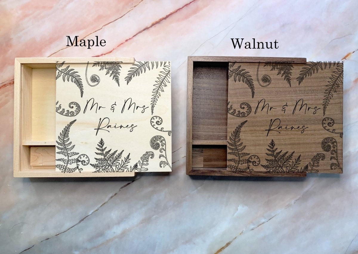 Personalised Wedding USB Photo Box with Ferns - Resplendent Aurora