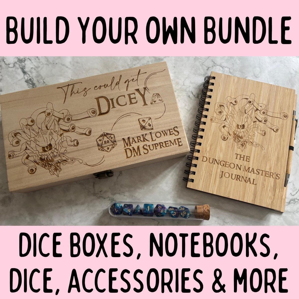 Ultimate DnD Starter Set – Personalised Dice Box, Notebook, Dice & Accessories - Resplendent Aurora