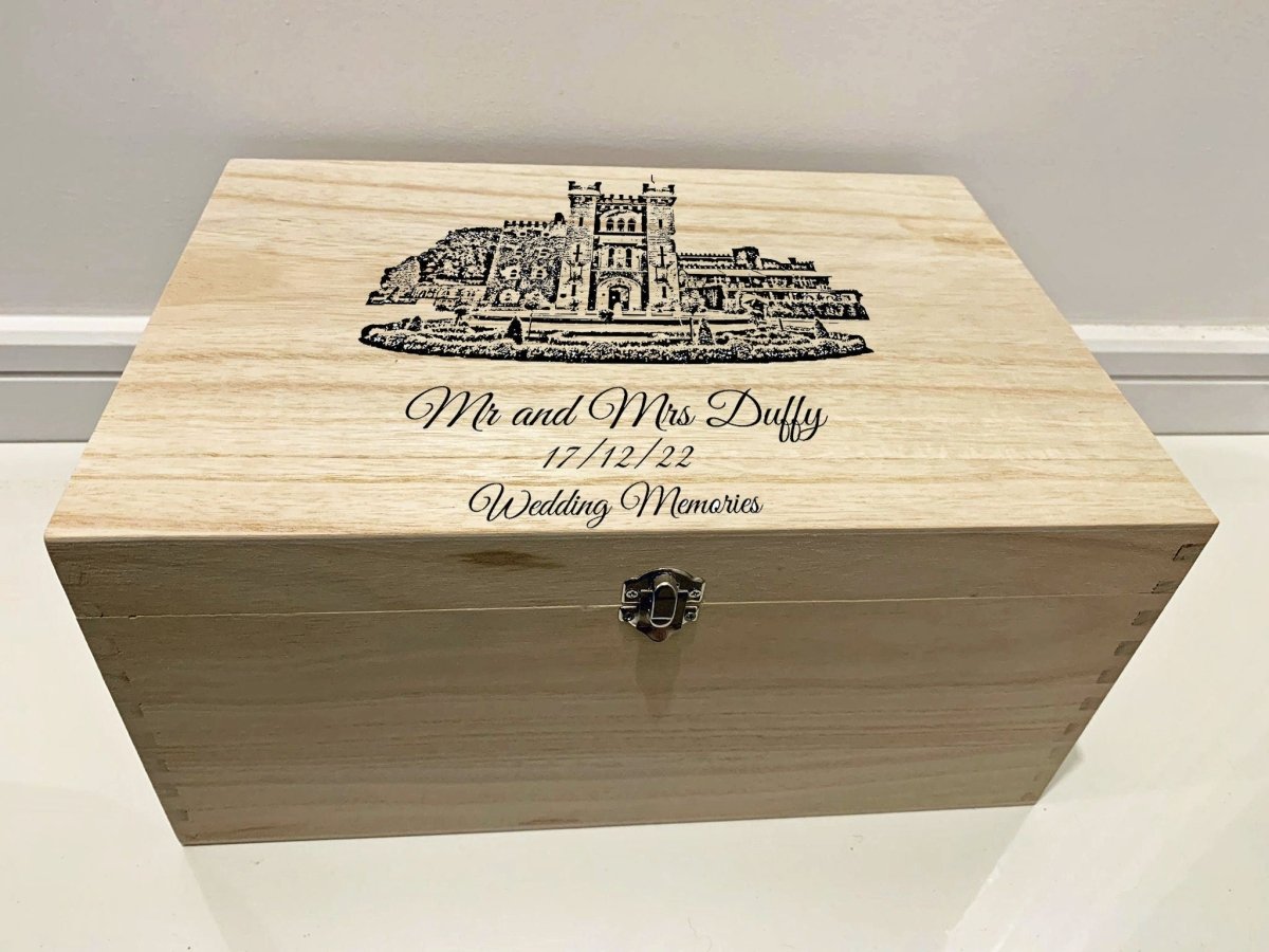 Wedding Keepsake Box with Personalised Venue Engraving - Resplendent Aurora