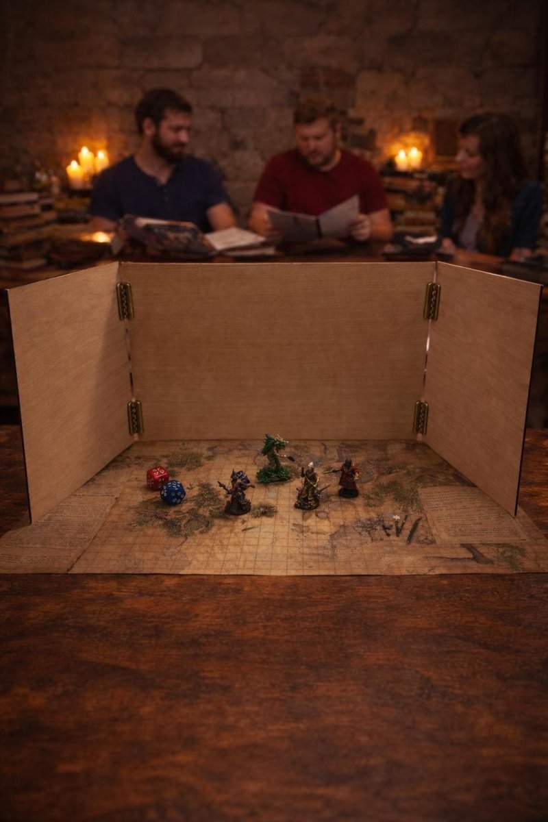 Wooden Dungeon Master Screen | Folding Tabletop DnD RPG Game Master Accessory - Resplendent Aurora