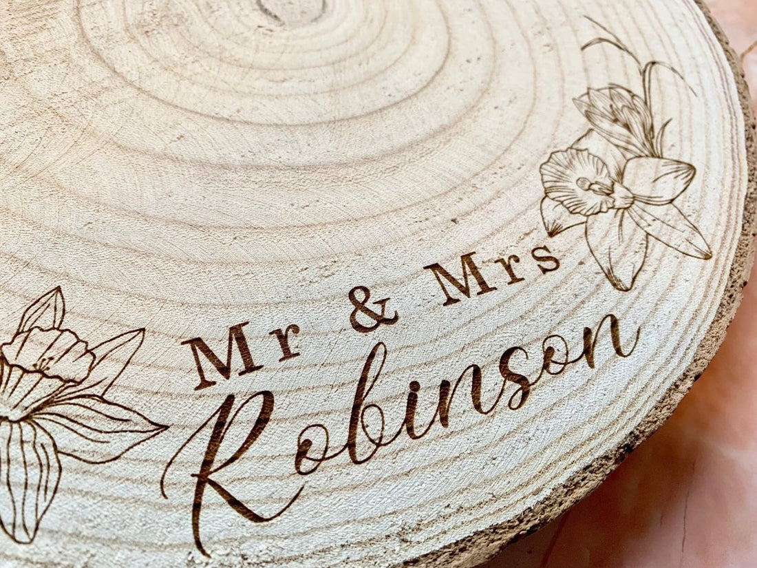 Unique Personalised Wooden Wedding Cake Stands for Your Day - Resplendent Aurora