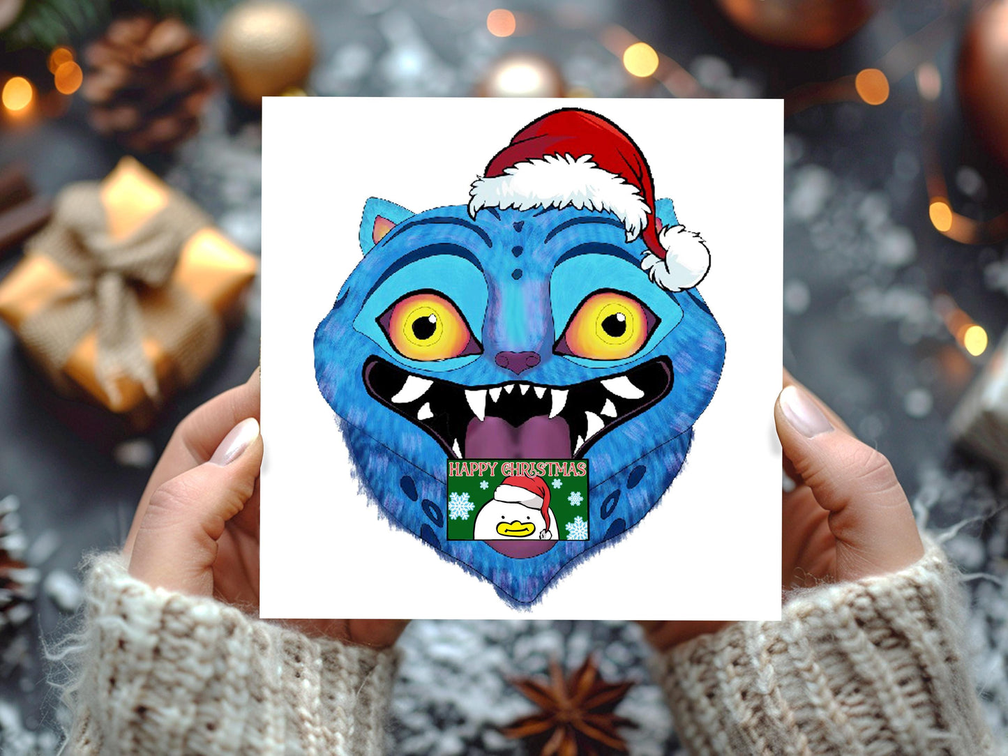 Happy Christmas Card – K-Pop Demon Hunters Tiger Xmas Card – Funny Tiger Holiday Greeting, Geeky Christmas Card - Resplendent Aurora