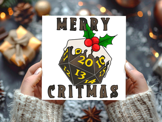 Funny DnD Christmas Card: D20 Critical Hit Christmas Pudding - Resplendent Aurora