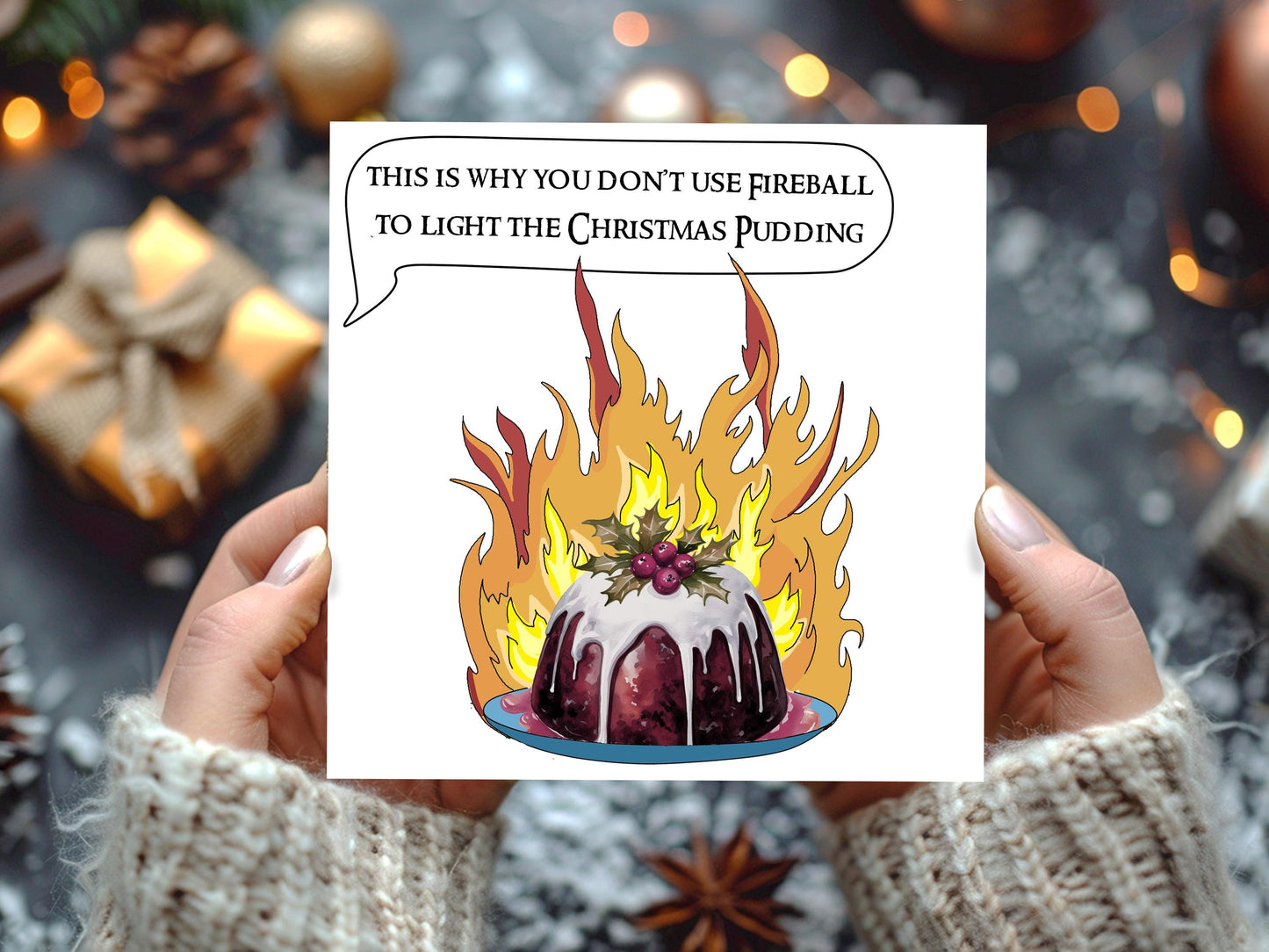 This is why you don't use Fireball to light the Christmas Pudding DnD Xmas Card - Resplendent Aurora