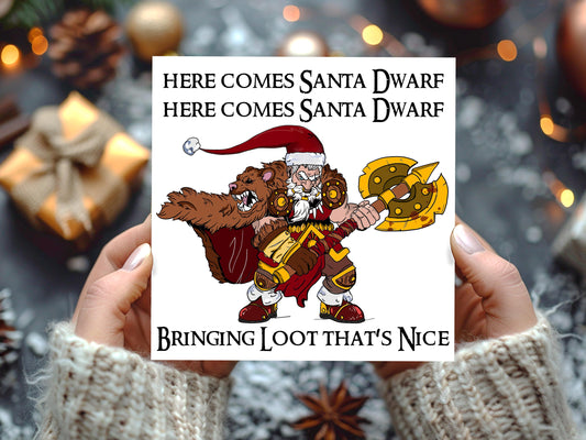 Here Comes Santa Claus Dwarf DnD Christmas Card - Resplendent Aurora