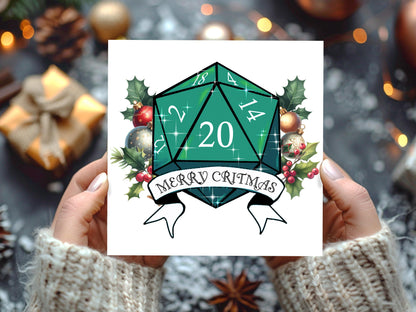 Merry Critmas D20 Dice Christmas Cards: Geeky DnD Xmas Card Multipack - Resplendent Aurora