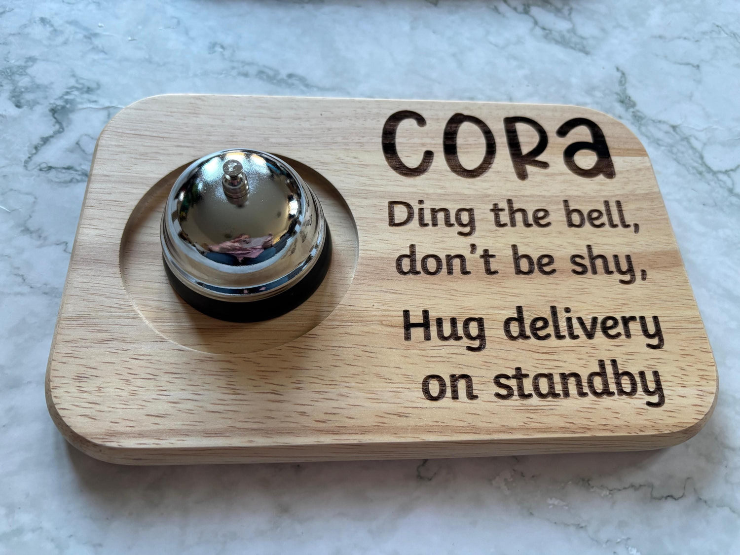 Personalised Hug Bell Stand | Ring for a Hug Wooden Bamboo Bell Holder - Resplendent Aurora