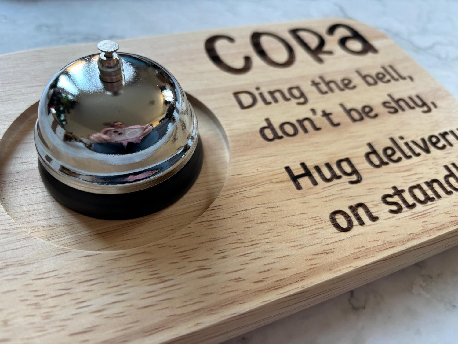 Personalised Hug Bell Stand | Ring for a Hug Wooden Bamboo Bell Holder - Resplendent Aurora