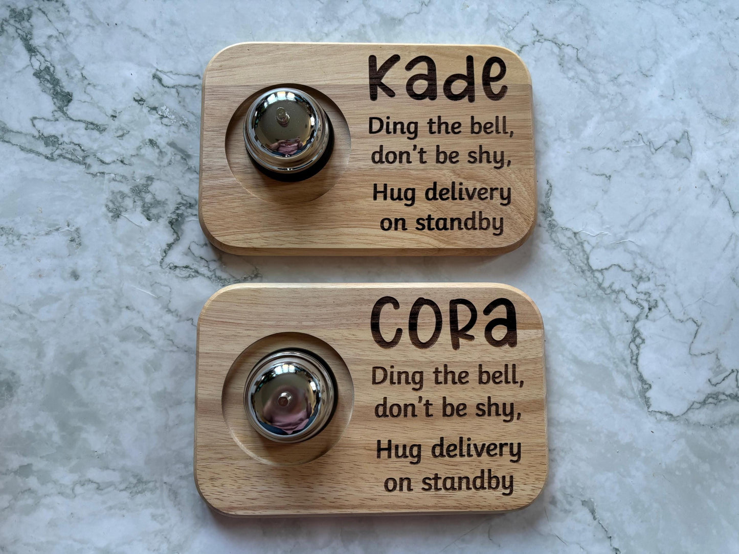 Personalised Hug Bell Stand | Ring for a Hug Wooden Bamboo Bell Holder - Resplendent Aurora