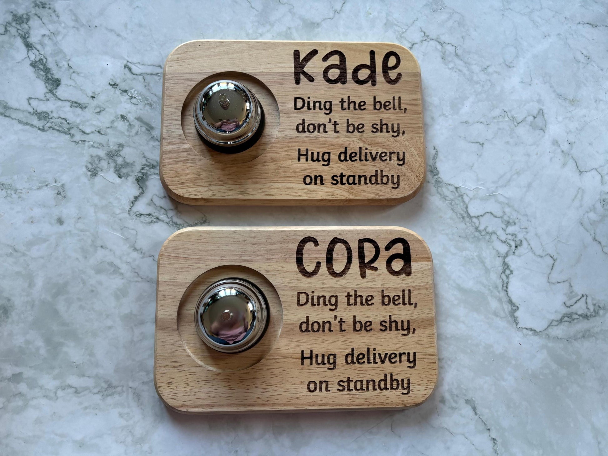 Personalised Hug Bell Stand | Ring for a Hug Wooden Bamboo Bell Holder - Resplendent Aurora