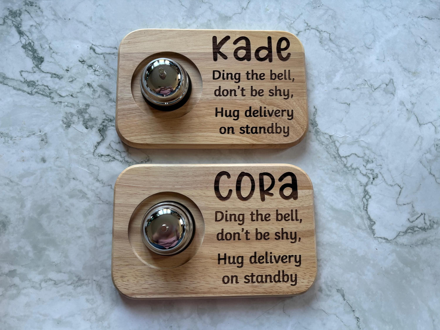 Personalised Hug Bell Stand | Ring for a Hug Wooden Bamboo Bell Holder - Resplendent Aurora