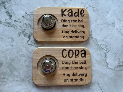 Personalised Hug Bell Stand | Ring for a Hug Wooden Bamboo Bell Holder - Resplendent Aurora