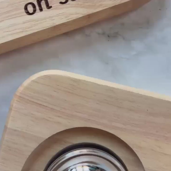 Personalised Hug Bell Stand | Ring for a Hug Wooden Bamboo Bell Holder