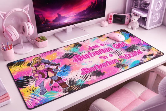 Barbarian Girl Desk Mat | Pink Graffiti Extended Gaming Mouse Pad - Resplendent Aurora