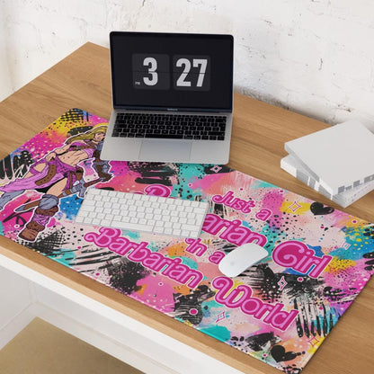 Barbarian Girl Desk Mat | Pink Graffiti Extended Gaming Mouse Pad - Resplendent Aurora