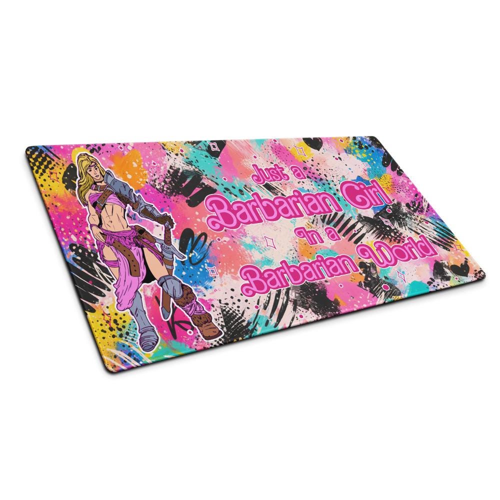 Barbarian Girl Desk Mat | Pink Graffiti Extended Gaming Mouse Pad - Resplendent Aurora