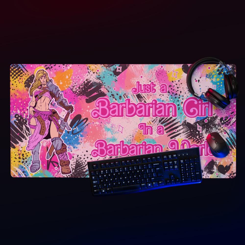 Barbarian Girl Desk Mat | Pink Graffiti Extended Gaming Mouse Pad - Resplendent Aurora