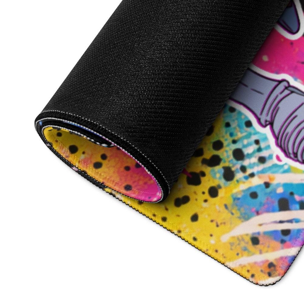 Barbarian Girl Desk Mat | Pink Graffiti Extended Gaming Mouse Pad - Resplendent Aurora