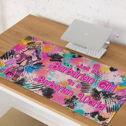 Barbarian Girl Desk Mat | Pink Graffiti Extended Gaming Mouse Pad - Resplendent Aurora