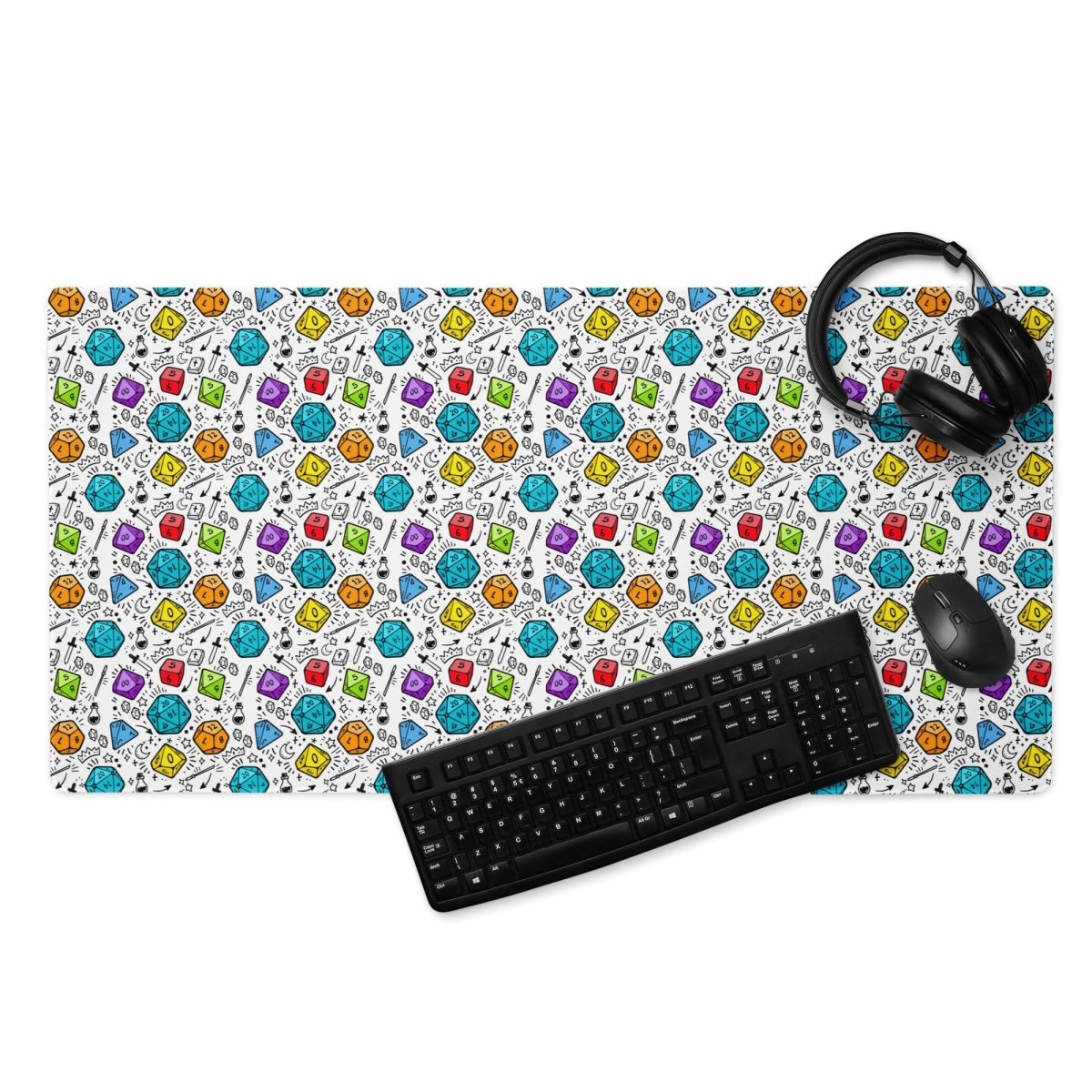 Colourful DnD Polyhedral Dice Desk Mat | RPG Tabletop Gaming Mouse Pad - Resplendent Aurora