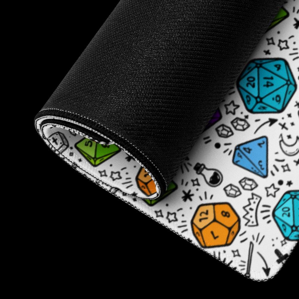 Colourful DnD Polyhedral Dice Desk Mat | RPG Tabletop Gaming Mouse Pad - Resplendent Aurora