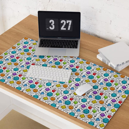 Colourful DnD Polyhedral Dice Desk Mat | RPG Tabletop Gaming Mouse Pad - Resplendent Aurora