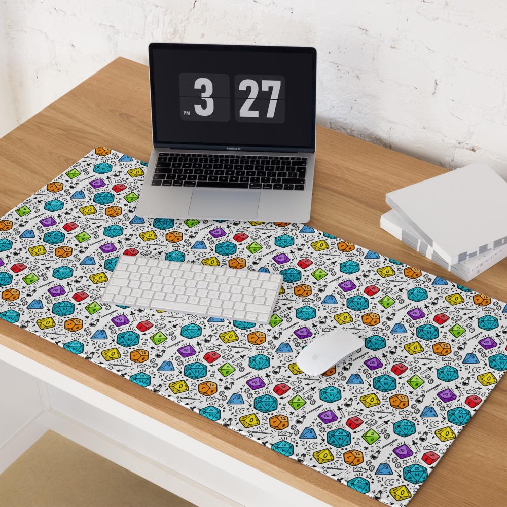 Colourful DnD Polyhedral Dice Desk Mat | RPG Tabletop Gaming Mouse Pad - Resplendent Aurora