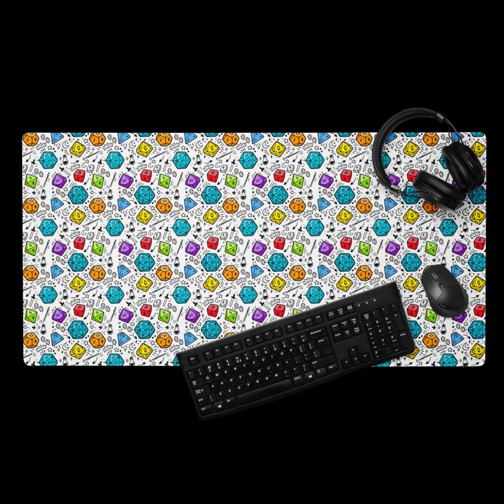 Colourful DnD Polyhedral Dice Desk Mat | RPG Tabletop Gaming Mouse Pad - Resplendent Aurora