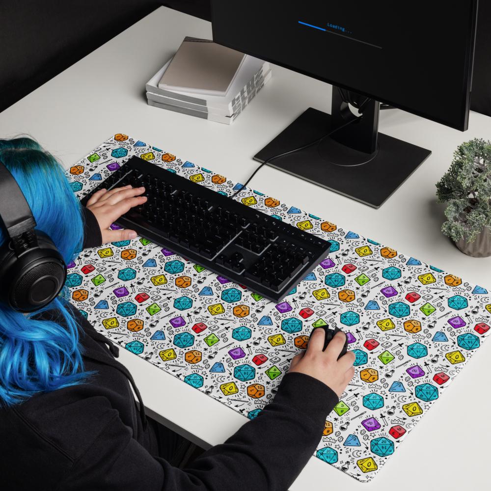 Colourful DnD Polyhedral Dice Desk Mat | RPG Tabletop Gaming Mouse Pad - Resplendent Aurora