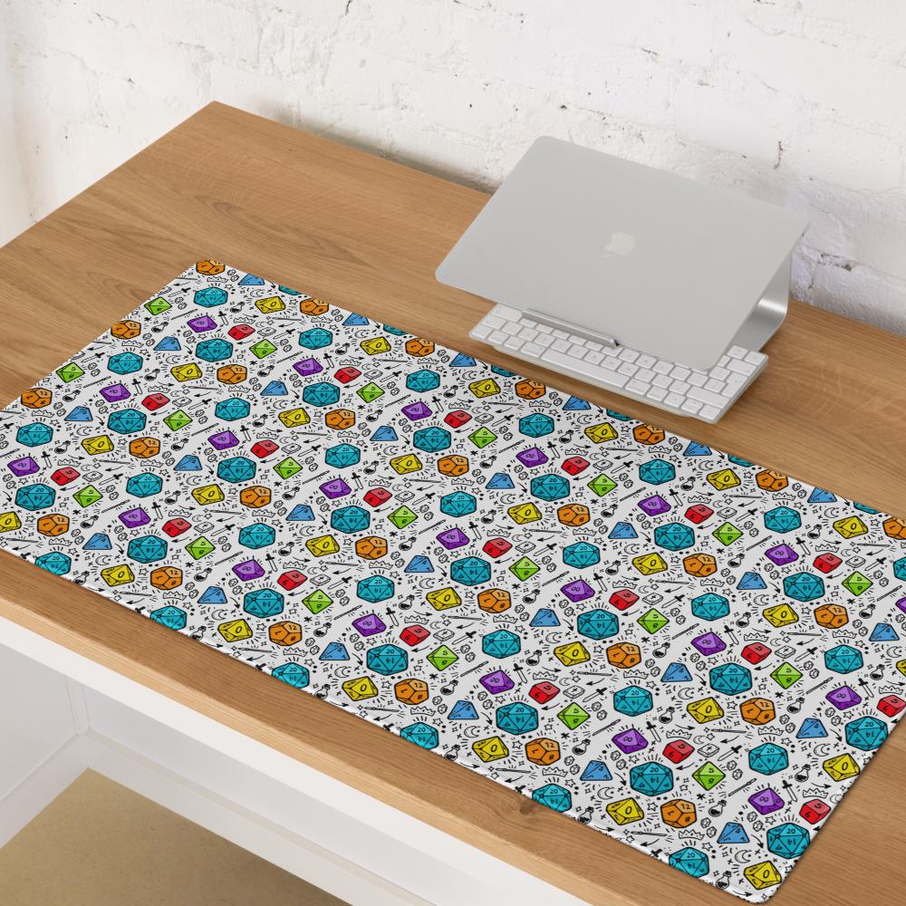 Colourful DnD Polyhedral Dice Desk Mat | RPG Tabletop Gaming Mouse Pad - Resplendent Aurora