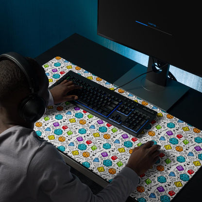 Colourful DnD Polyhedral Dice Desk Mat | RPG Tabletop Gaming Mouse Pad - Resplendent Aurora
