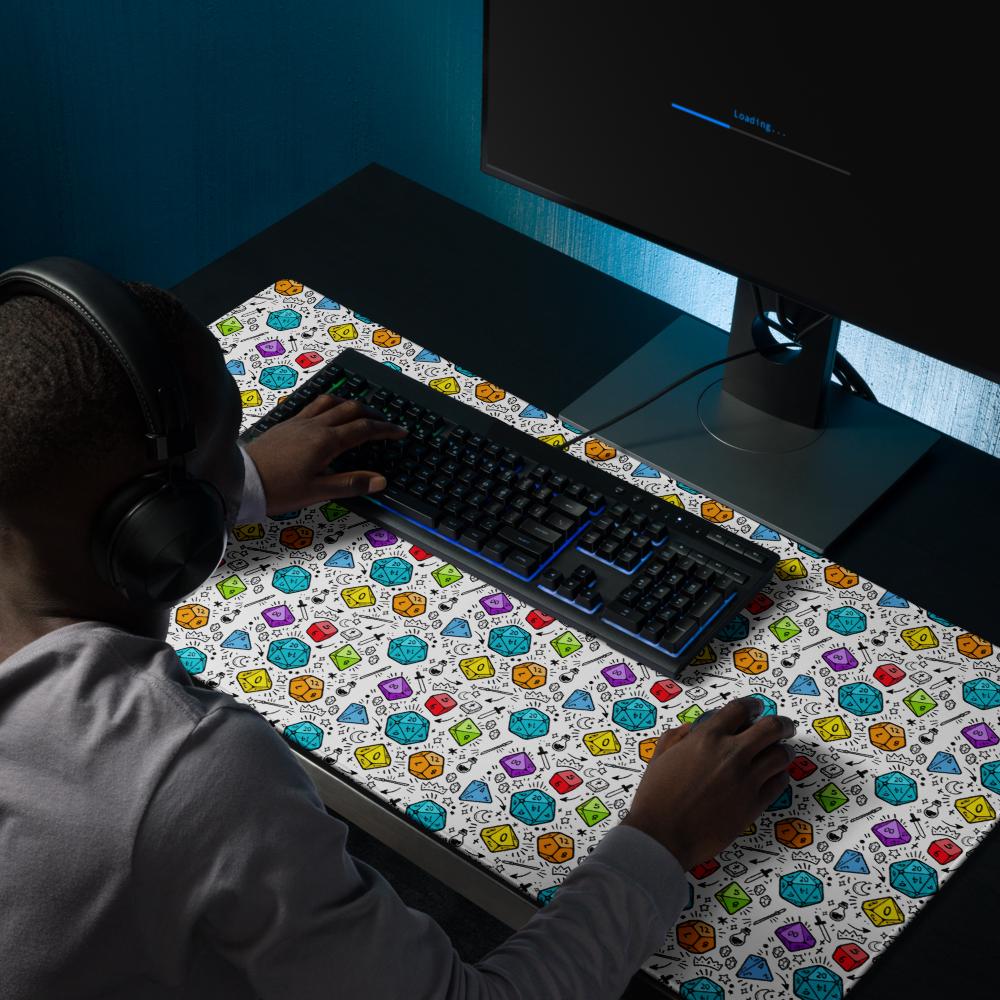 Colourful DnD Polyhedral Dice Desk Mat | RPG Tabletop Gaming Mouse Pad - Resplendent Aurora
