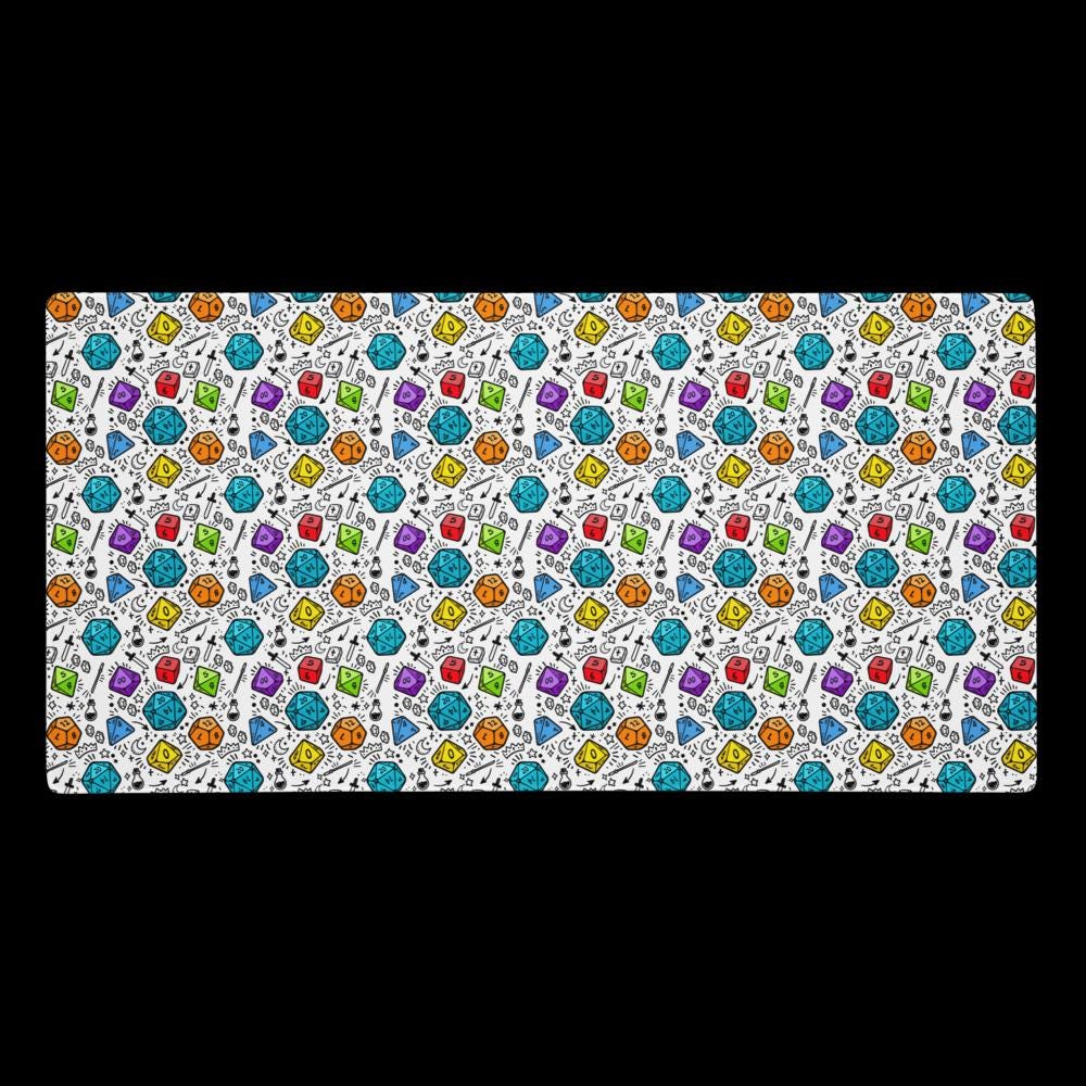 Colourful DnD Polyhedral Dice Desk Mat | RPG Tabletop Gaming Mouse Pad - Resplendent Aurora