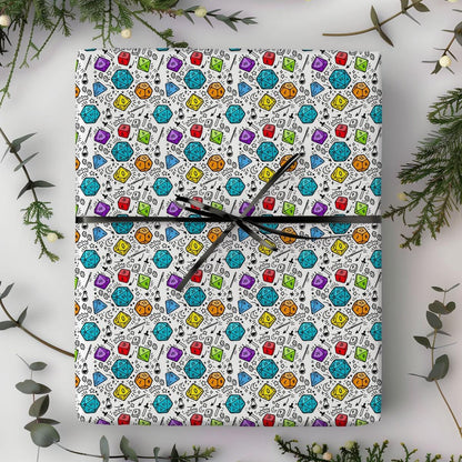 Colourful DnD Wrapping Paper | RPG Tabletop Gamer Gift Wrap | D20 Fantasy Birthday Paper - Resplendent Aurora