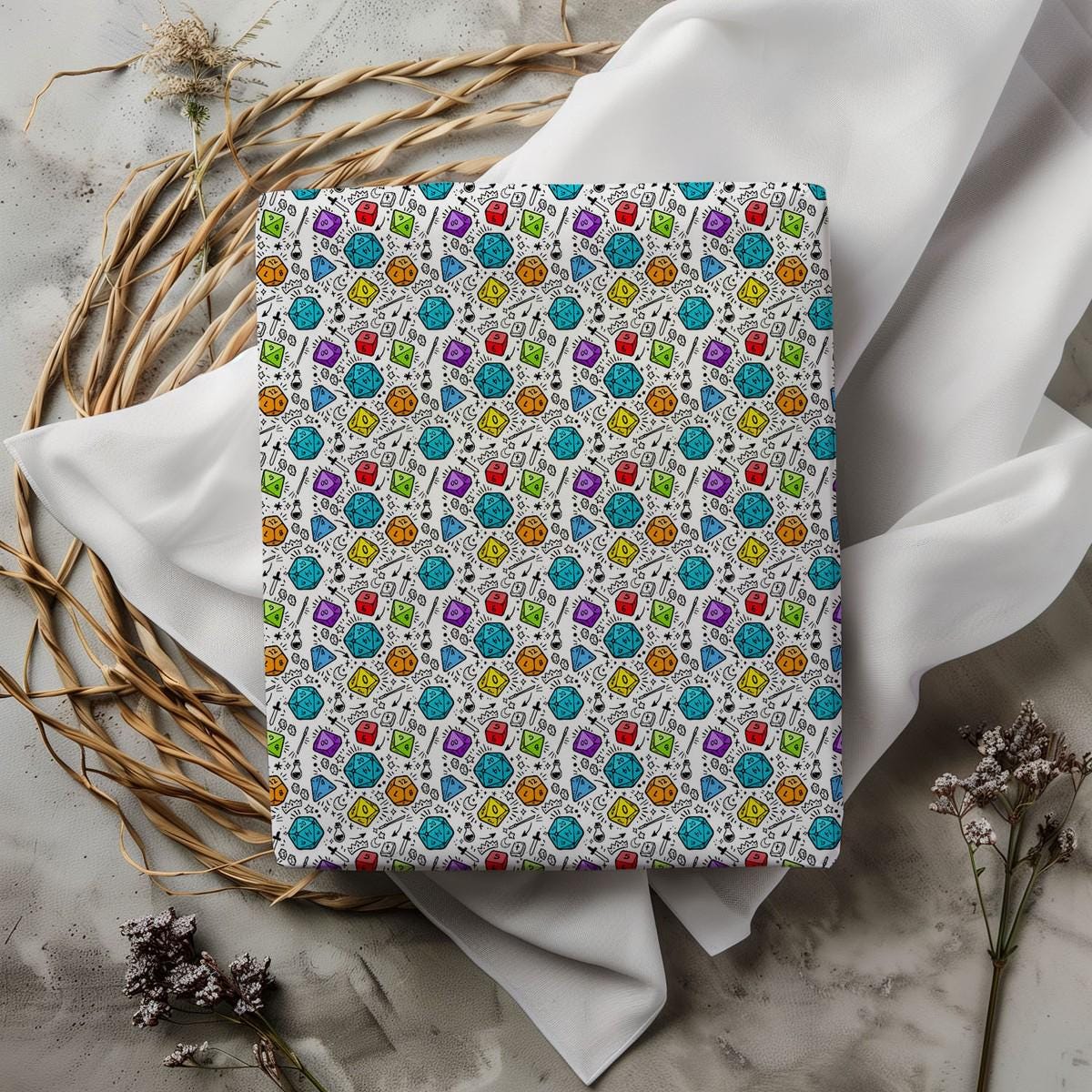 Colourful DnD Wrapping Paper | RPG Tabletop Gamer Gift Wrap | D20 Fantasy Birthday Paper - Resplendent Aurora
