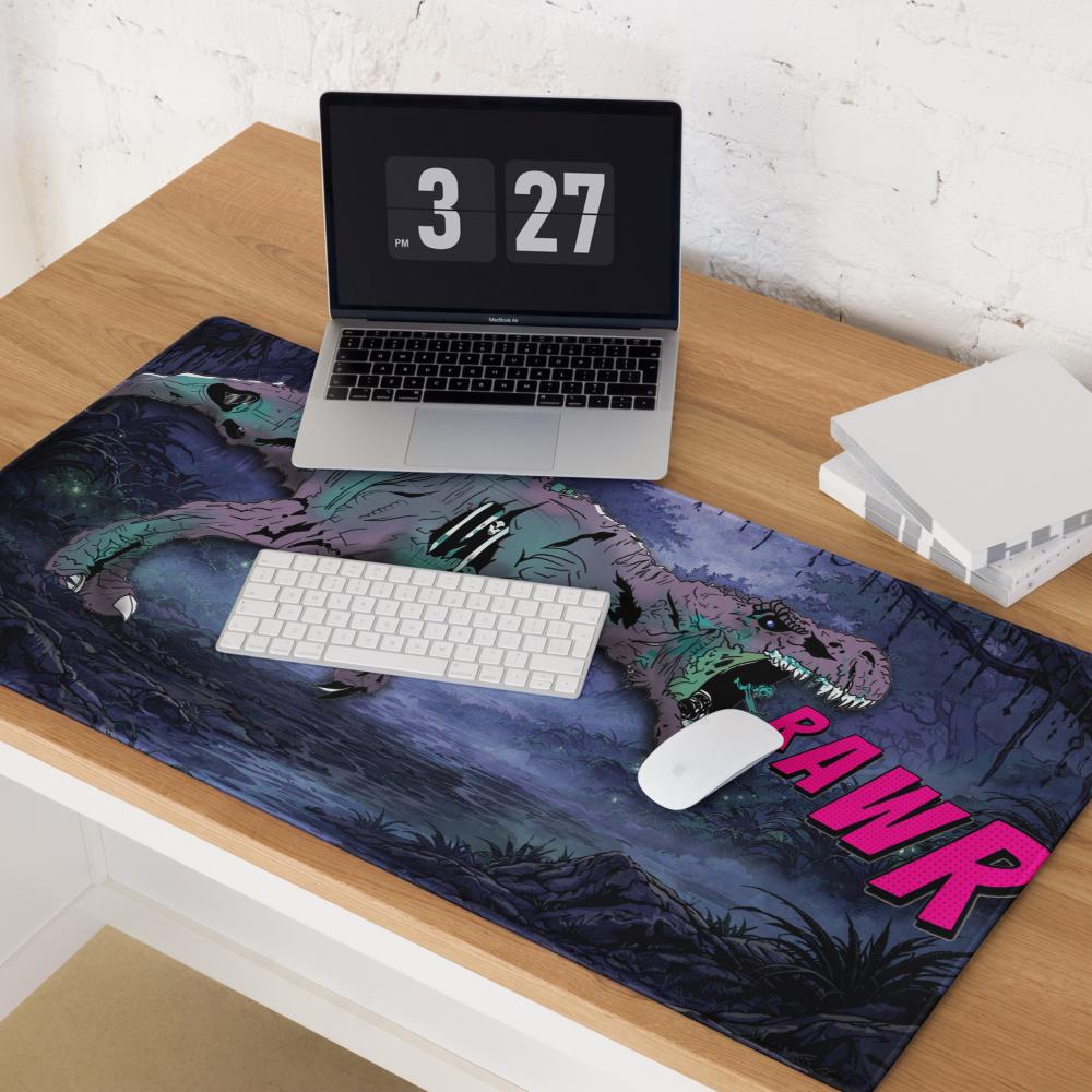 Comic Book Zombie T - Rex Gaming Desk Mat – Horror DnD RPG Desk Setup - Resplendent Aurora