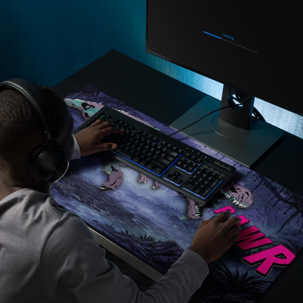 Comic Book Zombie T - Rex Gaming Desk Mat – Horror DnD RPG Desk Setup - Resplendent Aurora