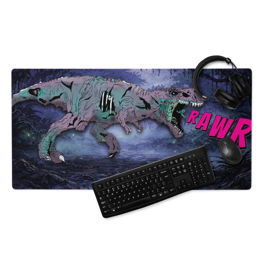 Comic Book Zombie T - Rex Gaming Desk Mat – Horror DnD RPG Desk Setup - Resplendent Aurora