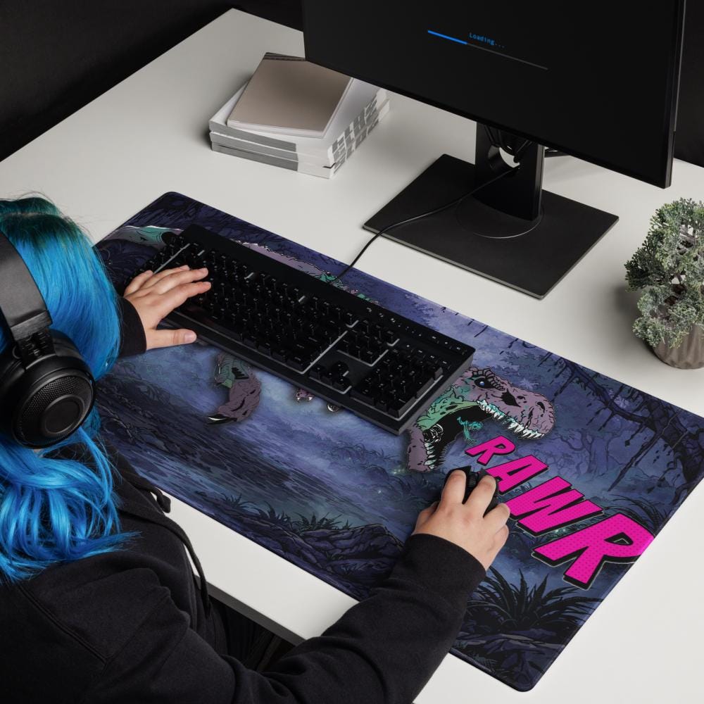 Comic Book Zombie T - Rex Gaming Desk Mat – Horror DnD RPG Desk Setup - Resplendent Aurora