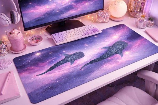 Cosmic Whale Shark Desk Mat – XXL Galaxy Gaming Pad - Resplendent Aurora