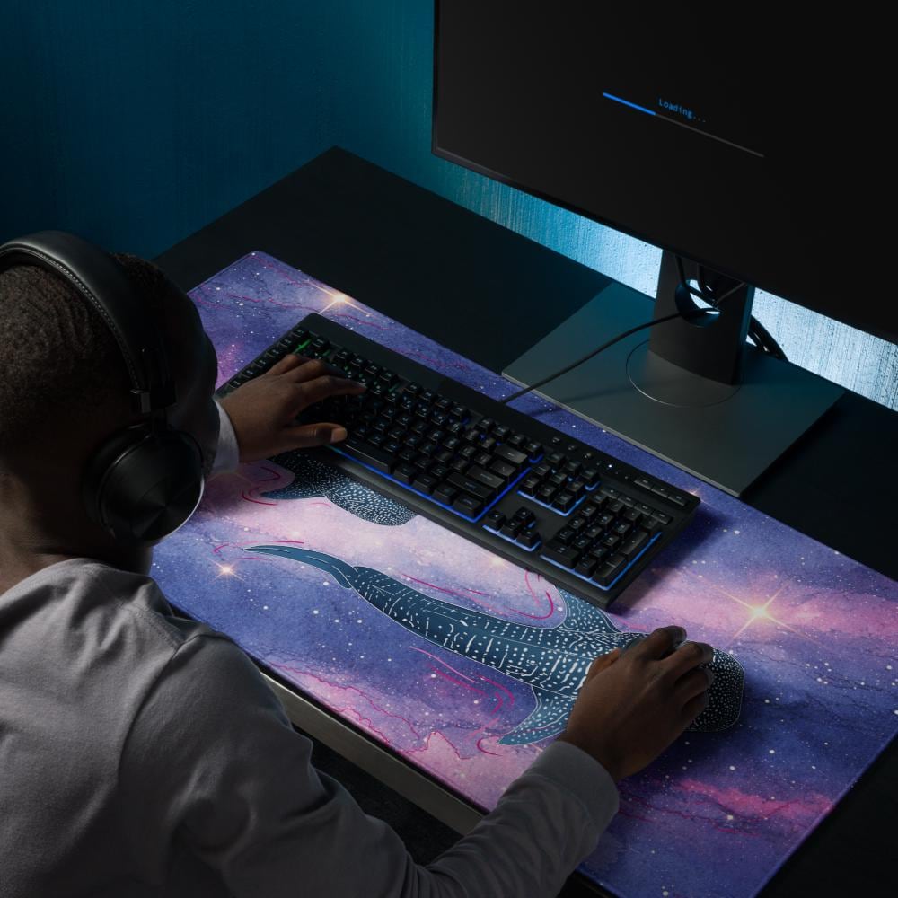 Cosmic Whale Shark Desk Mat – XXL Galaxy Gaming Pad - Resplendent Aurora