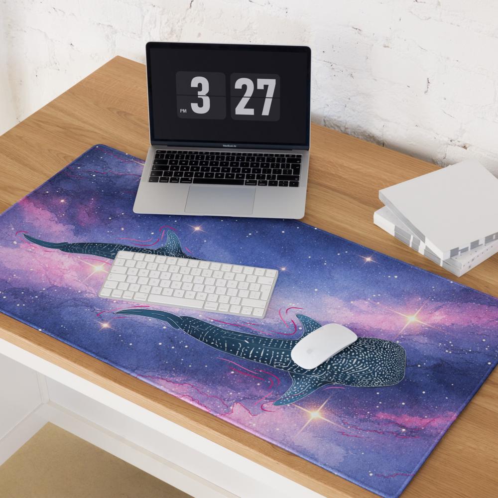Cosmic Whale Shark Desk Mat – XXL Galaxy Gaming Pad - Resplendent Aurora