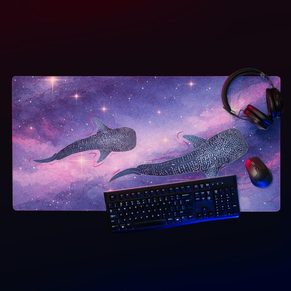 Cosmic Whale Shark Desk Mat – XXL Galaxy Gaming Pad - Resplendent Aurora