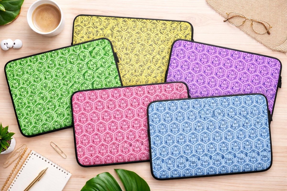 D20 Dice Laptop Sleeve | RPG Gamer Neoprene Case - Resplendent Aurora
