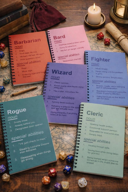 DnD Class Notebook , Funny Dungeons and Dragons Journal , Spiral Bound A5 Notebook - Resplendent Aurora